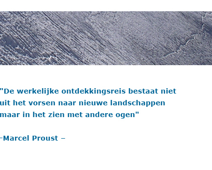 'De werkelijke ontdekkingsreis bestaat niet uit het vorsen naar nieuwe landschappen maar in het zien met andere ogen' - Marcel Proust -